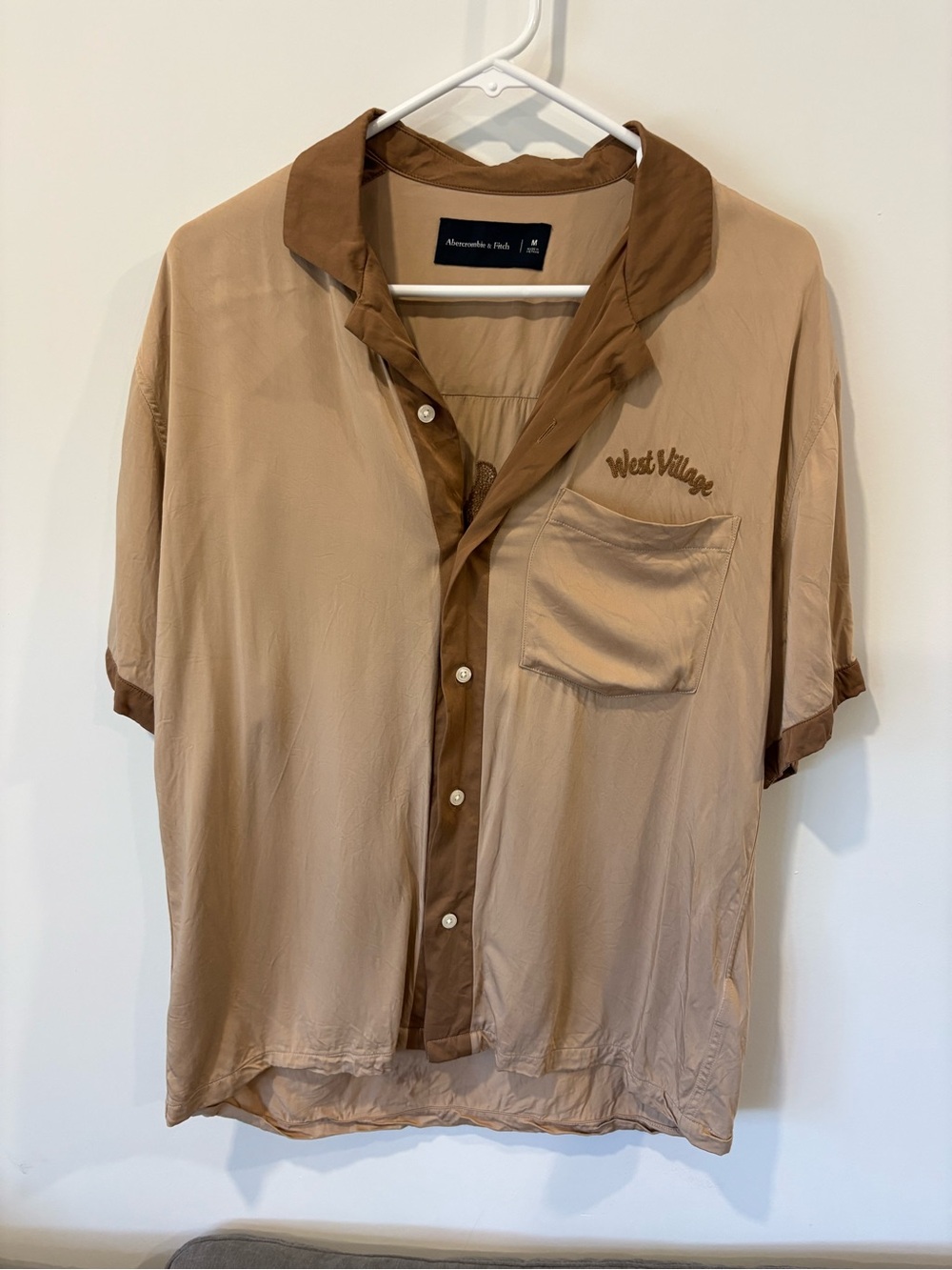 Abercrombie & Fitch Two-Tone Beige and Brown Short-Sleeve Button-Up Shirt